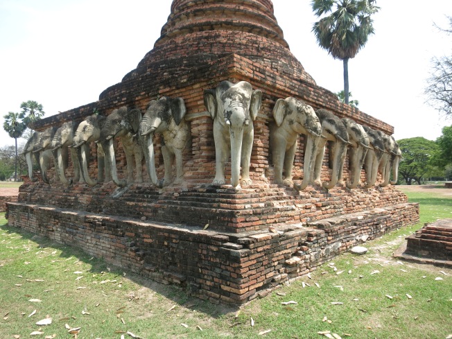 Close Up Of The Elephant Caryatids, Wat Sorasak, Sukhothai