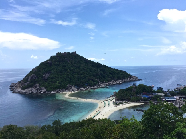 View from the top of the hill at Nangyuan. The island comprises two hills with a narrow strip of beach connecting the two bays on either side.  It's very pretty.